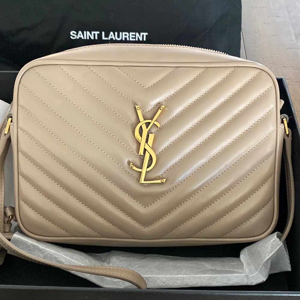 Tan YSL authentic Lou camera bag. Original box and dust bag included.